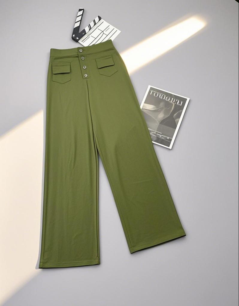 Women's High Waist Wide Leg Pants with Button Detail In Red Brown