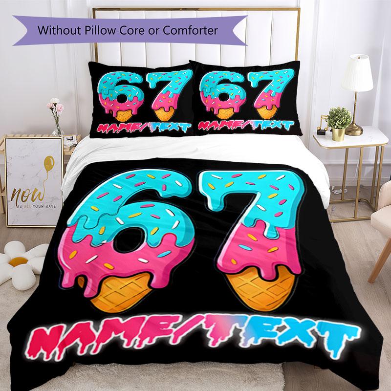 3PC Custom Name Dessert Number Celebration Bedding Set Printed Bedding Set Duvet Cover Closure Includes 1 Duvet Cover & 144 Pillowcases for Bedroom