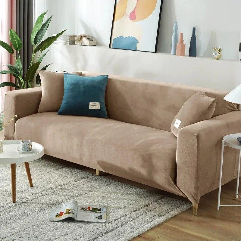 Solid Color Elastic Velvet Sofa Cover for Living Room All Inclusive Stretch 1/2/3/4 Corner L Sofa Slipcovers Cats Funda De Sofá