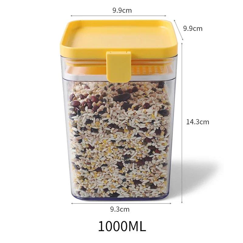 Transparent Sealed Plastic Food Storage Container for Kitchen Refrigerator, 500/1000/1600ML Noodle Box, Multigrain Storage Tank