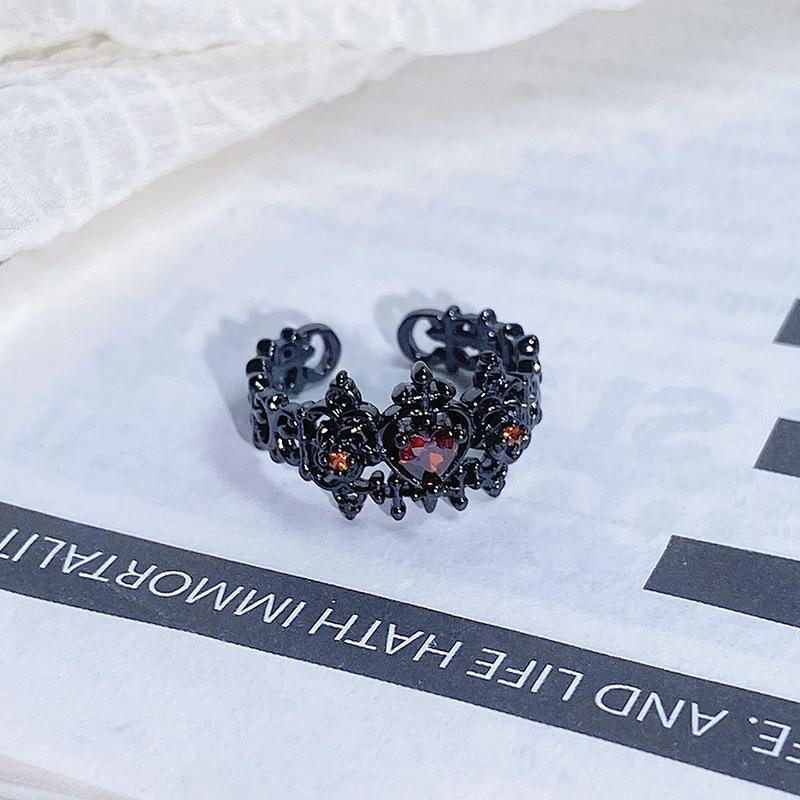 Dark Series Personality Trendy Cool Love Open Ring Irregular Inlaid Zircon Punk Retro High Sense Ring Woman