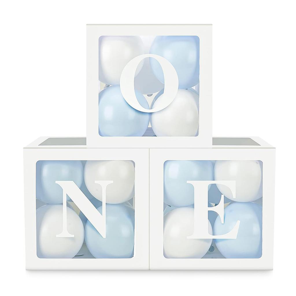 Baby Girl First Birthday Party Decoration Three Balloon Boxes with 24 Balloons for 1 Year Old Baby Birthday Party Backdrop Favor