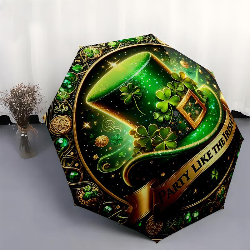 St. Patrick's Day Irish Hat Party Decoration Sign Umbrella, Cute Umbrella with Cute Design, Portable 3-Fold Compact Umbrella for Men & Women, Valentin