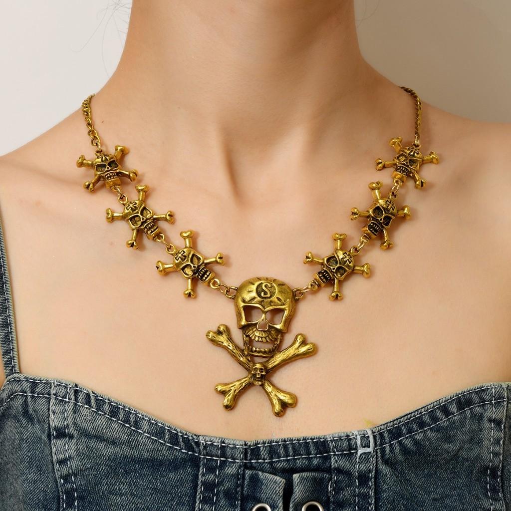 Fantasy Skull Dark Cross Necklace Metal Pendant For Celebrations Festival