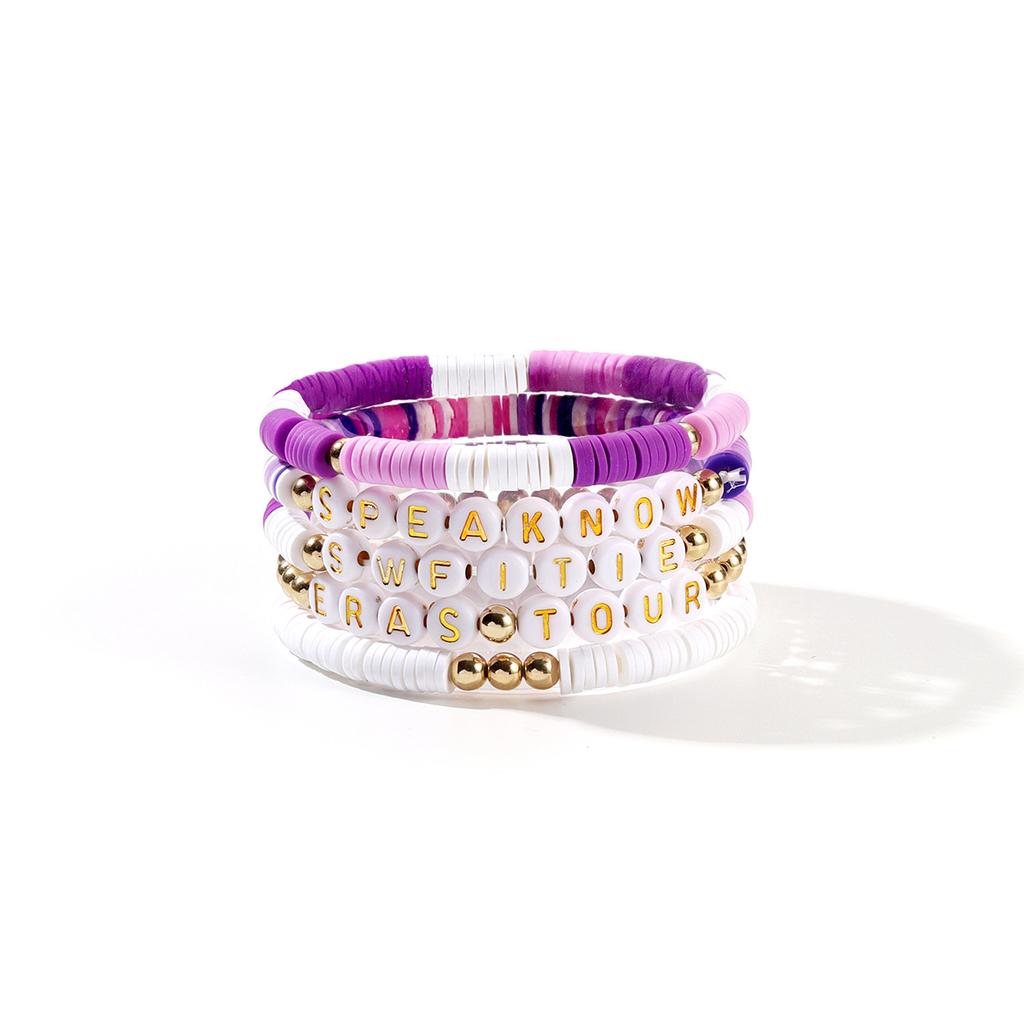 Handmade Colorful Letter Seed Bead Bracelet, Retro Ethnic Multi Layer Elastic Bangle