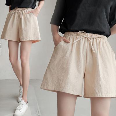 Women Shorts Elastic Waist Adjustable Drawstring Casual Shorts with Pockets Wide Leg Solid Color