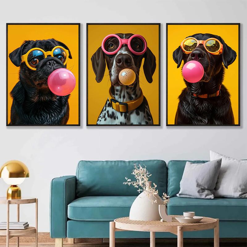 Zvířata Vtipné Tisky Pes Barevné Žvýkačkové Sluneční Brýle Plakát Samojed Francouzský Buldoček Malba na Plátno Nástěnné Umění Obrázek Domácí Dekorace