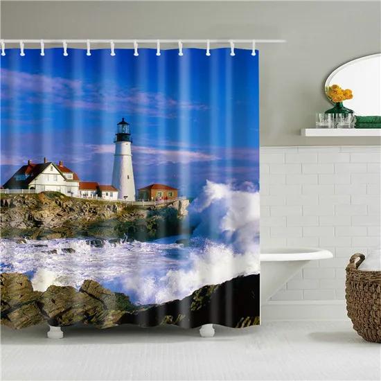 Decorative Oil Painting Printed Fabric Waterproof Polyester Shower Curtains For Bathroom With Hooks 180X180Cm