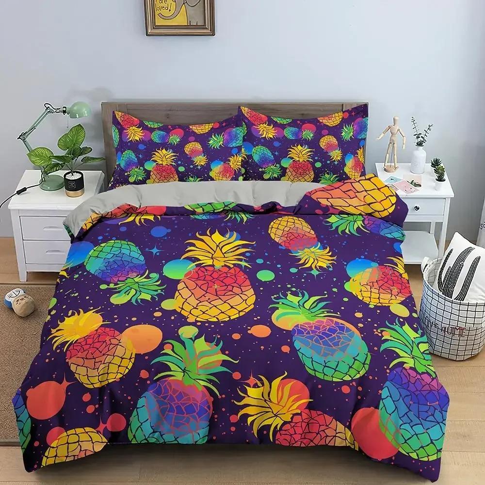 Cartoon Pineapple Duvet Cover Cute Tropical Fruit Pineapple Bedding Set Twin for Girl Teen Delicious Summer Food Comforter Cover