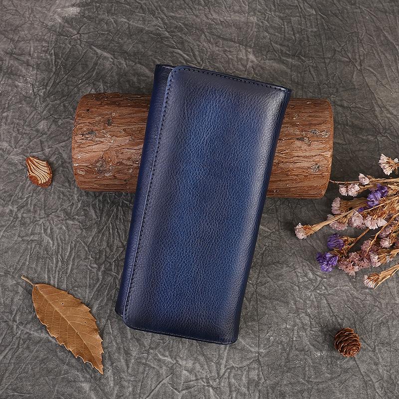 Johnature Retro Genuine Leather Women's Wallet Long Hand Bag Natural Cowhide Solid Color Phone Purse Card Holder