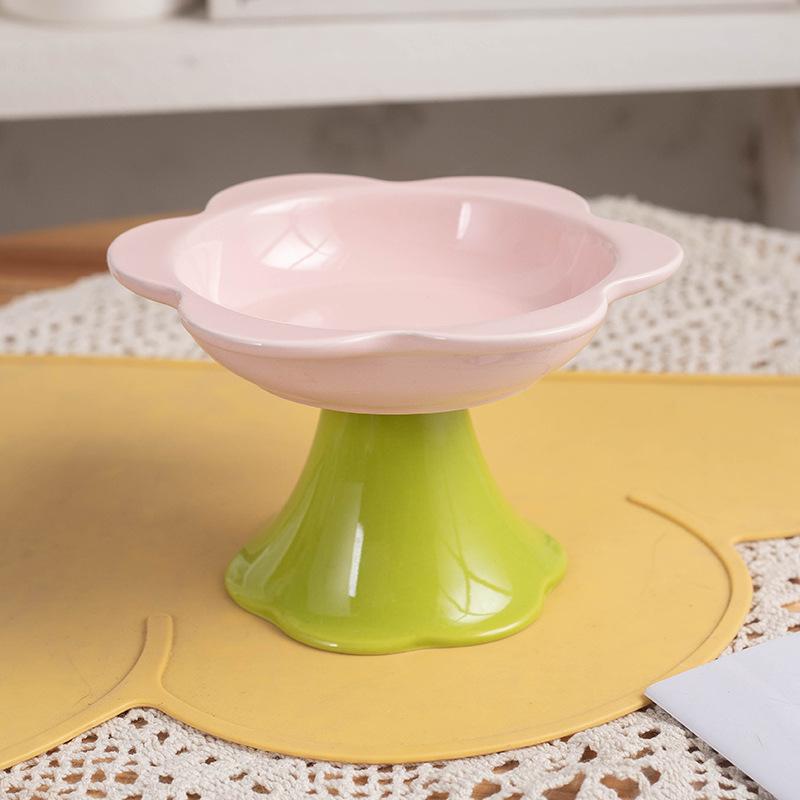 Cerâmica com Pé Alto Tigela Prato para Flores Gato Evita Tombamento Tigela para Comida de Gato Prato para Água Protegendo a Coluna Cervical Tigela para Animais de Estimação