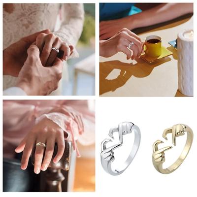 Love Heart Couples Ring For Women Men Carved Lettering Adjustable Open Finger Ring Accessories Party Birthday Gift