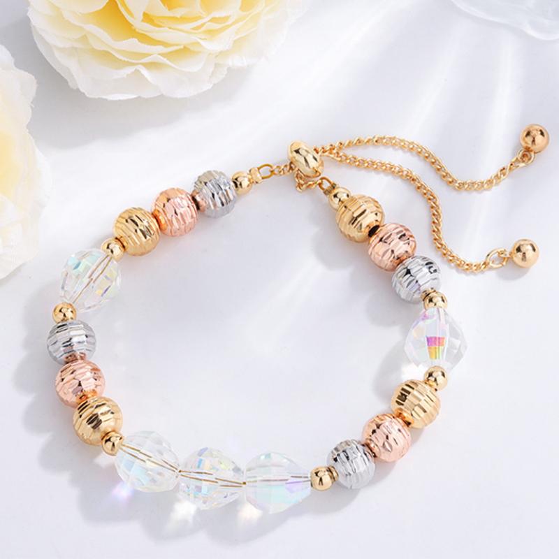 European American Luxury Mixed Bead Bracelet, Faceted Crystal & Brass Beaded Bracelet for Ladies Gift
