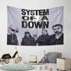 Four individuals stand in an alley, with bold text above reading a name. Patterned tapestry for bedroom and living room home decor
