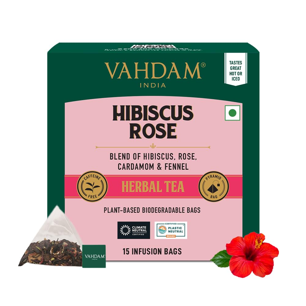 

VAHDAM, Hibiscus Flowers Infusion Bags (15 Pyramid Bags) | Caffeine Free, Non-GMO, Gluten Free | Hibiscus, Rose Petals & Exotic Spices | Floral F