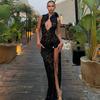 New Sexy Fashion Lace Hollow High Split Slim Sleeveless Dress Women