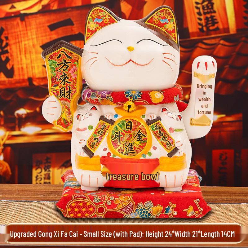 Automatic Waving Ceramic Lucky Cat Figurine - Perfect for Housewarming, Cash Register, or Living Room Decor