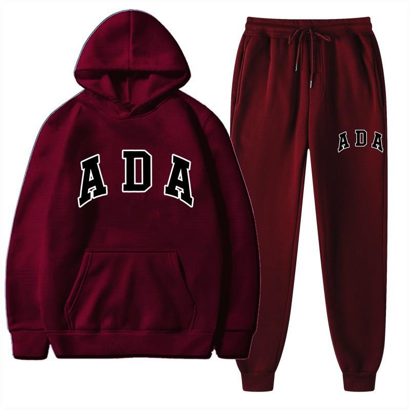 European and American Hot Casual Versatile Letters Loose Hooded ADA Sweater Velvet Men's and Women's 2-piece Set