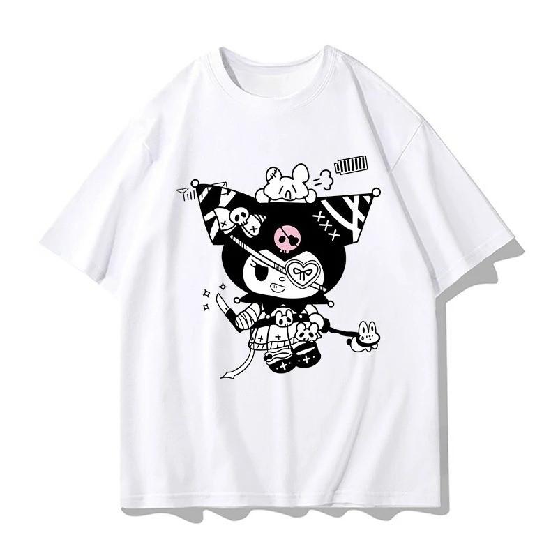 Black Rice Cartoon Print T-Shirt - Loose Fit Women s Summer Tops S
