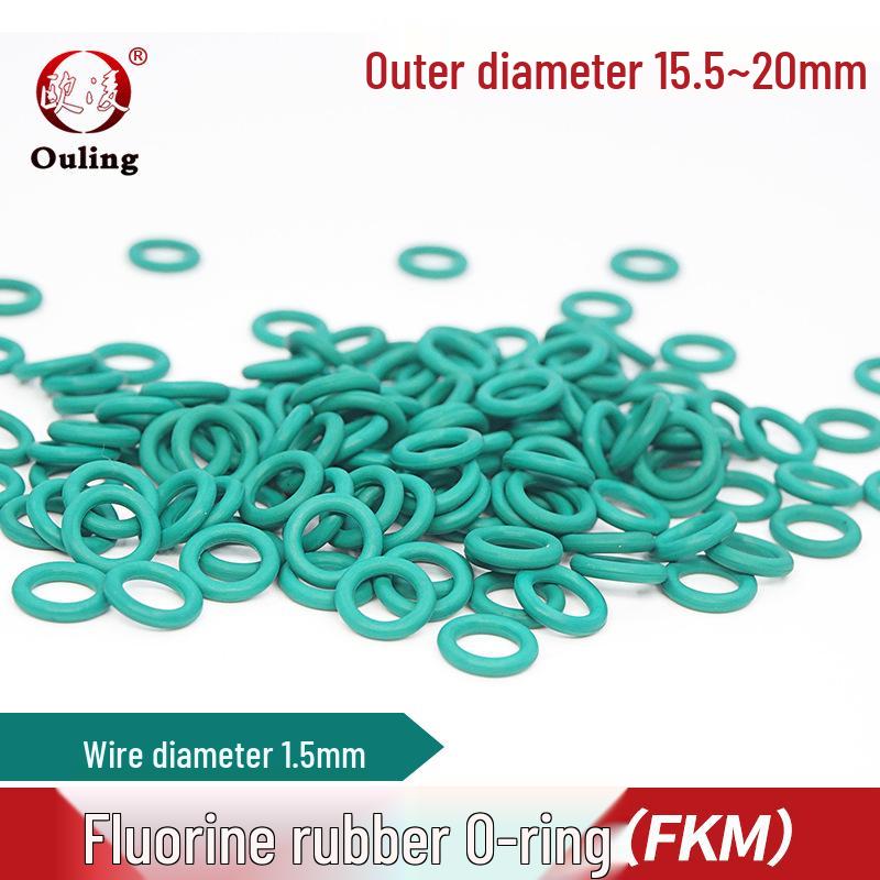 Green Fluororubber O-ring, OD Options: 15.5-20mm x 1.5mm 15.5mm OD (10 pcs) Green FKM O-ring