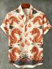 Chinese Dragon Print Short Sleeve Casual Button-Up Shirt