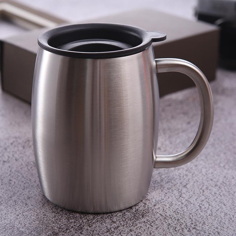 400ml Stainless Steel Double Wall Beer Mug with Handle Lid Portable Office Coffee Milk Cups Big Belly Cup Household Drinkware