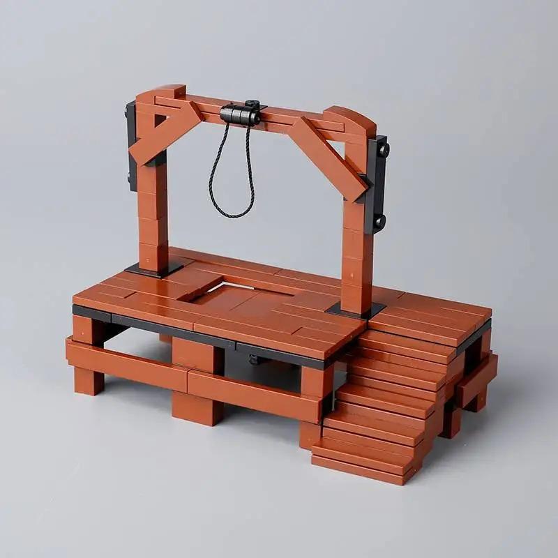 MOC Medieval Building Blocks Set Hanging Cage Guillotine Castle Fountain Bonfire Tent Bulletin Board Ox Cart Carriage Gift Toy