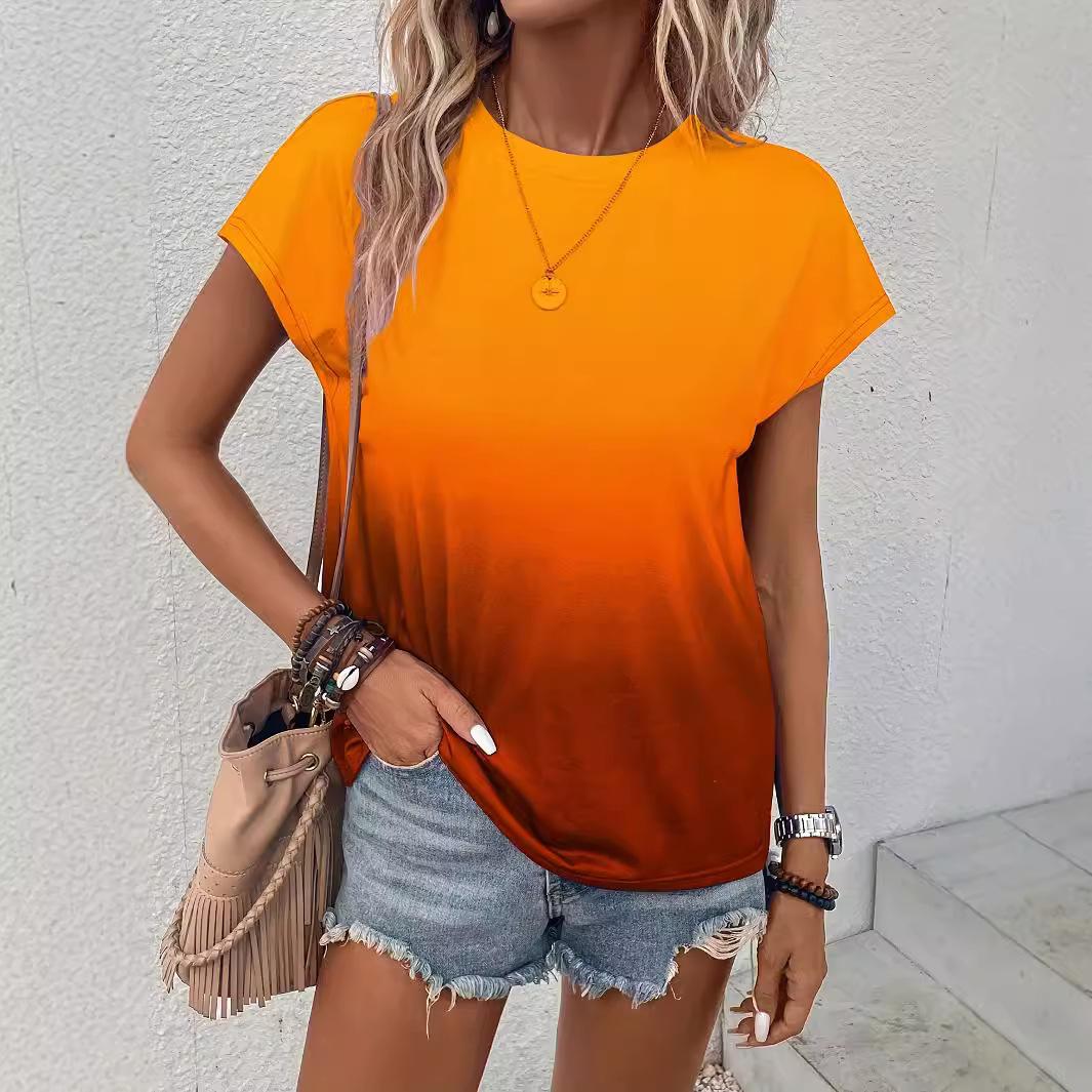 

Женская летняя футболка с коротким рукавом, круглым вырезом, градиентной расцветки, пуловер, топ XL