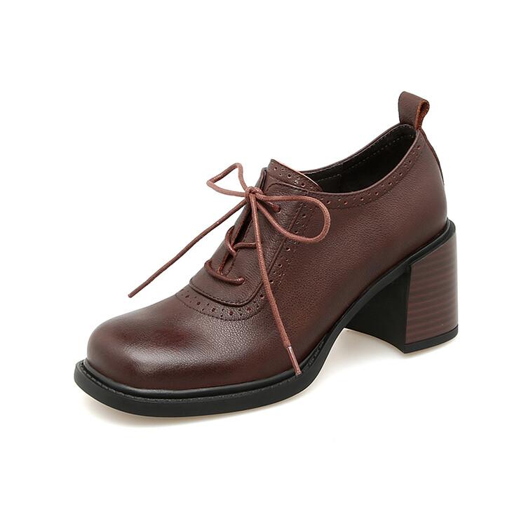Fashion New Spring Genuine Leather Women Shoes Square Toe Women Pumps Shoes for Women High Heel Chunky Heel Shoes Zapatos Mujer Loafers