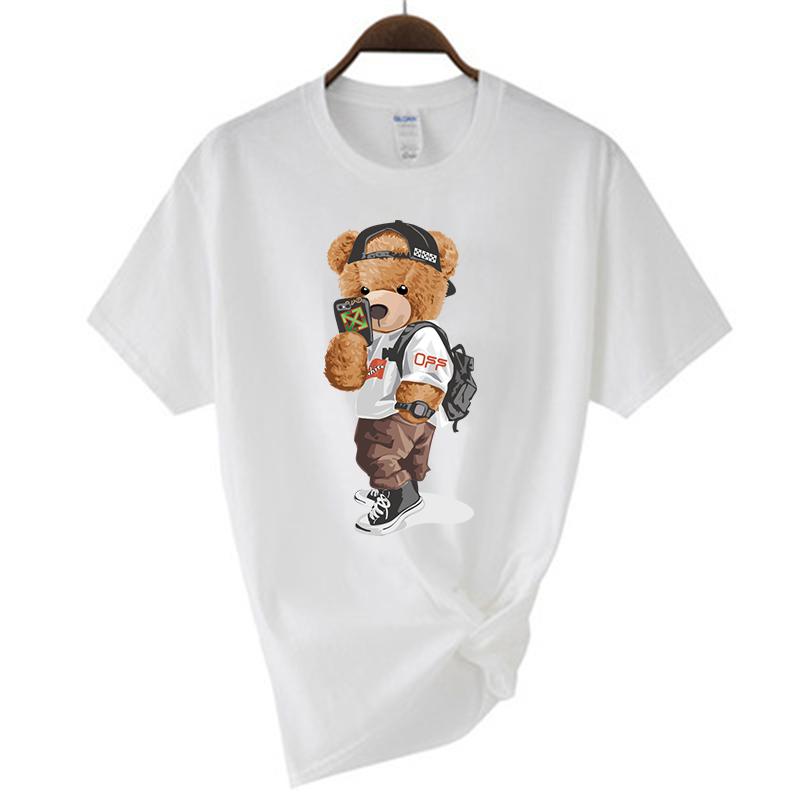 Luxury Brand Men's Short Sleeve T-shirts Summer Printed Black Funny Bear Harajuku Style Cotton Top Y2k Streetwear Casual Tee Men