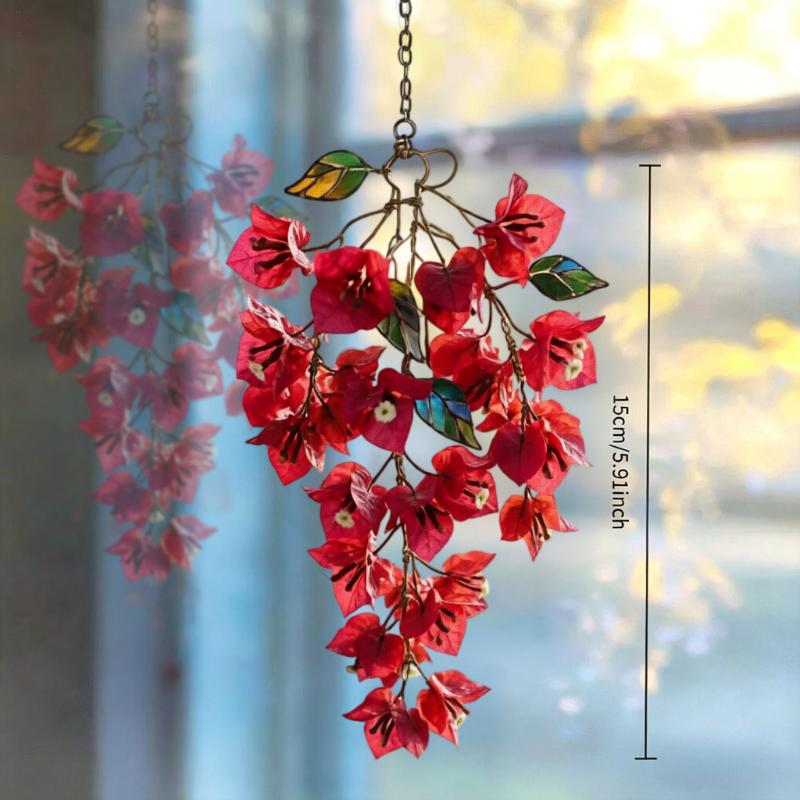 Colored Wisteria Branch Flower Ornament 2D Acrylic Light Collecting Window Hanging Decor for Home Study Bedroom Wall Decoration 1PCS