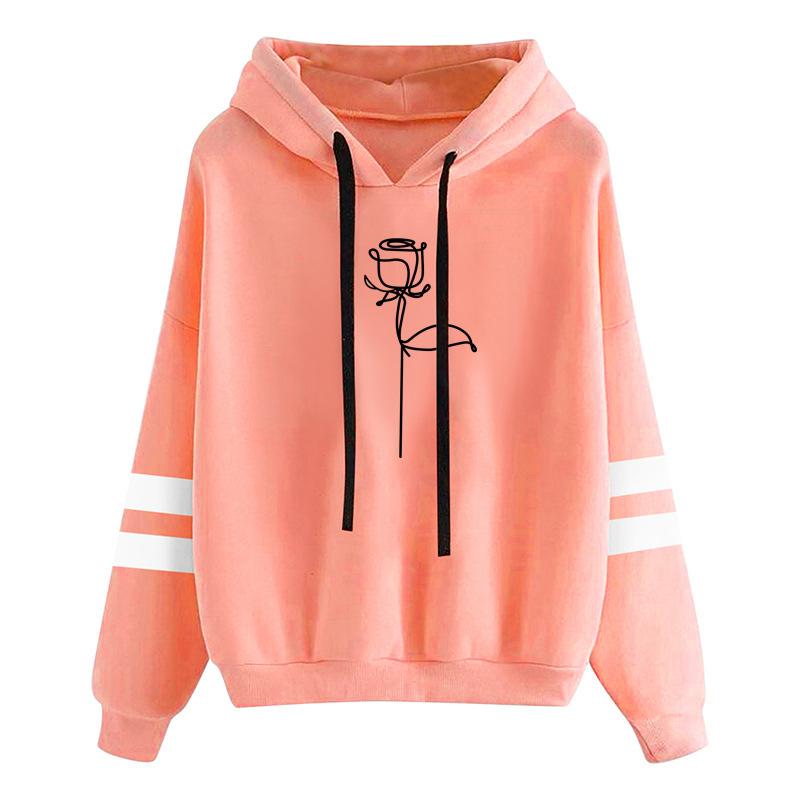 Damen Herbst Winter Lässig Kapuzenpullover Damen Rosenprint Langarm Kapuzenpullover Top
