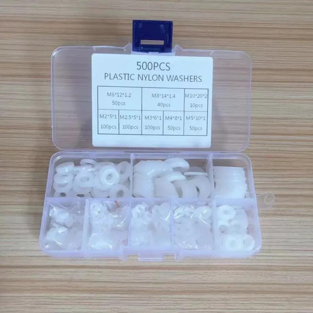 

210/350/500pcs Black White Nylon Washers M2-M10 Corrosion-Resistant Gasket Ring Kit Multi-Size Insulation Seals Spacers
