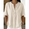 Women's Linen Blend Henley Neck Short Sleeve Casual Shirt