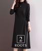 SECOND ROOTS Knit Dress with Waist Heart Solid Perfect for and Buttons, Design, Color, Knee-Length, Fall/Winter, Dates, Outings, Loungewear, Black,