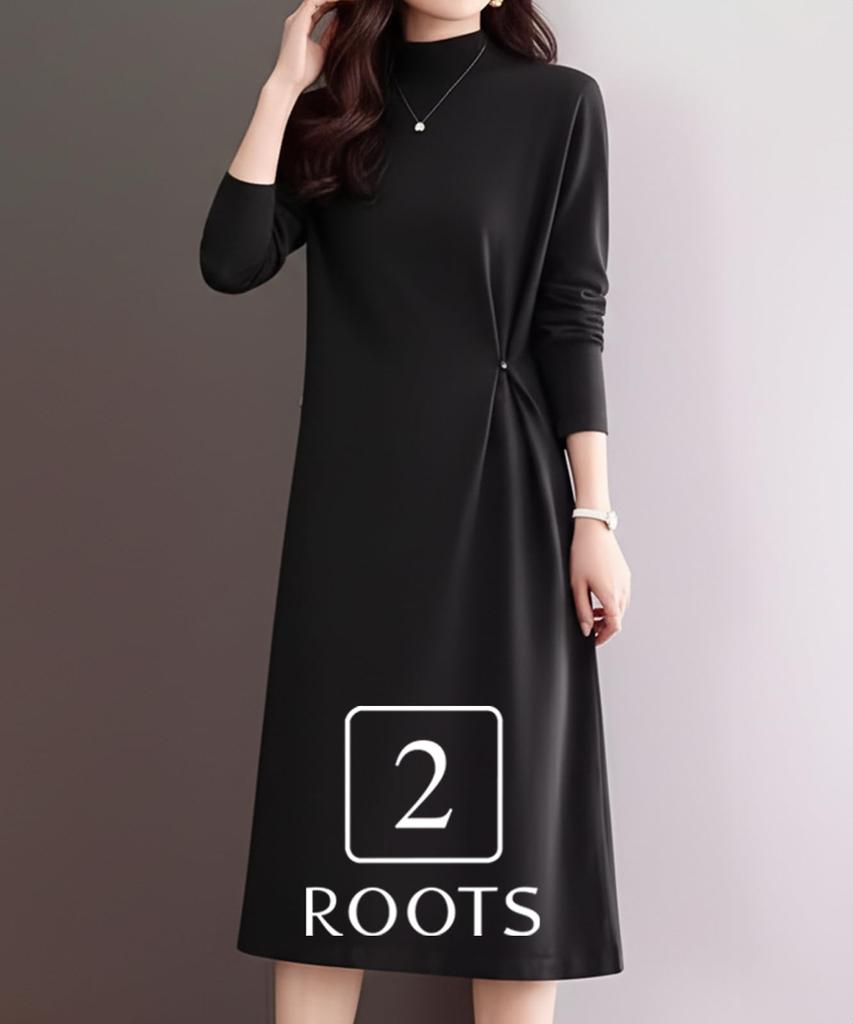 SECOND ROOTS Knit Dress with Waist Heart Solid Perfect for and Buttons, Design, Color, Knee-Length, Fall/Winter, Dates, Outings, Loungewear, Black,
