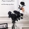 Artificial Black Roses Fake Flowers, Long Stem, with No Container, for Halloween, Home Decor, Wedding Party, Tabletop