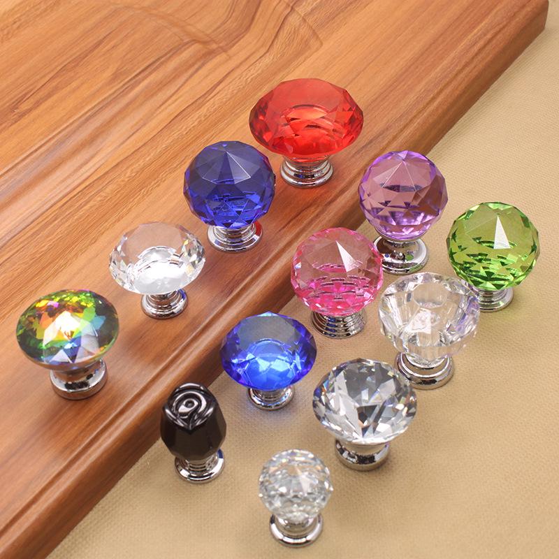 Křišťálová skleněná knoflíková úchytka - 30mm Čirá diamantový design rukojeť