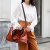 Retro Minimalist Atmosphere Large-Capacity Wide Shoulder Strap Solid Color Tote Bag Ladies' Fashion Multi-Layered Wax Oil Leather