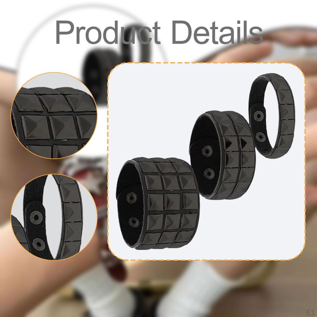 3Pcs Dark Gothic PU Leather Wristbands for Halloween Lightweight Length 22cm