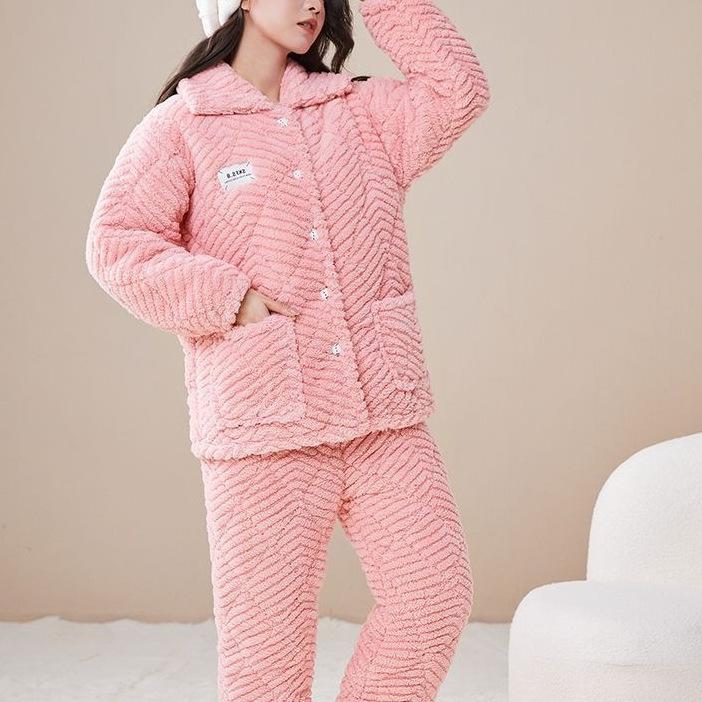 Süße warme wattierte Baumwolle kann draußen getragen werden dreilagiger Pyjama Damen Winter Loungewear verdickt saisonal große Größe