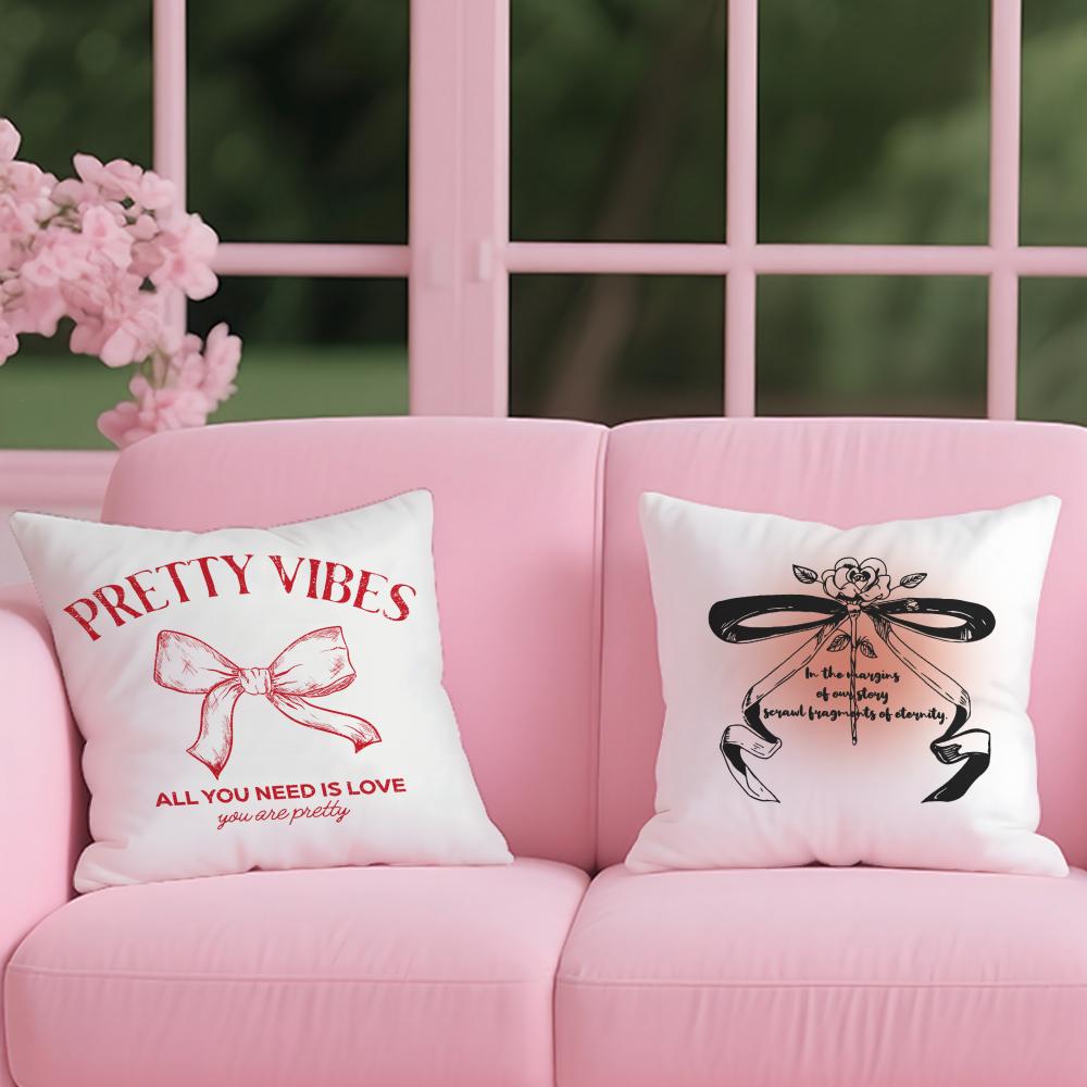 Korean trendy bow Cushion Cover Reversible Plush Pillow Cover – For car, sofa, bedroom, perfect as a gift.