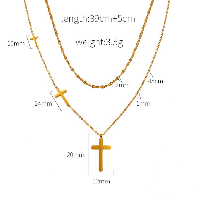 Stylish And Simple Cross Double-Layer Necklace Titanium Steel Does Not Fade 18K Gold Wind Women'S Collarbone Neck Chain