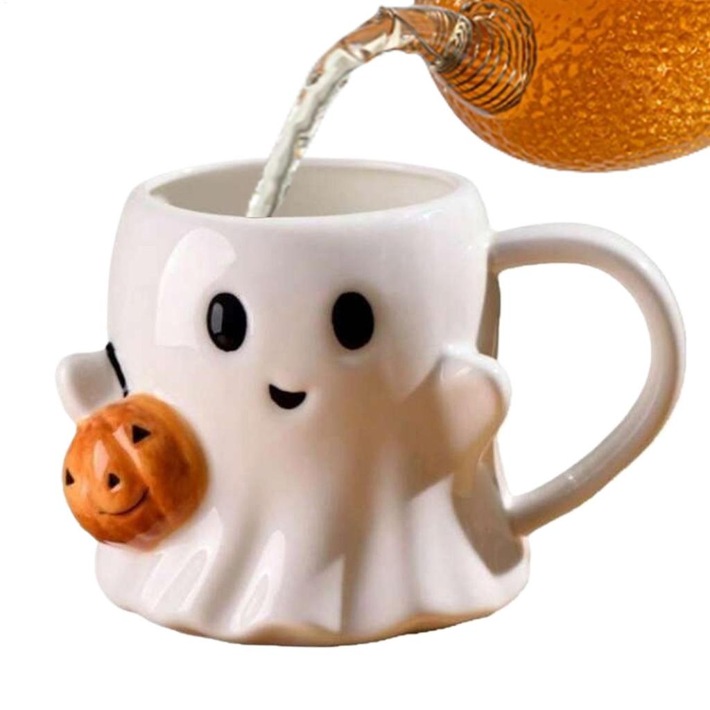 Halloween Tasse Niedliches Keramik Geistermuster Geisterbecher Keramik Trinkglas mit Henkel für Zuhause Weihnachten Geburtstag Erwachsene Teenager
