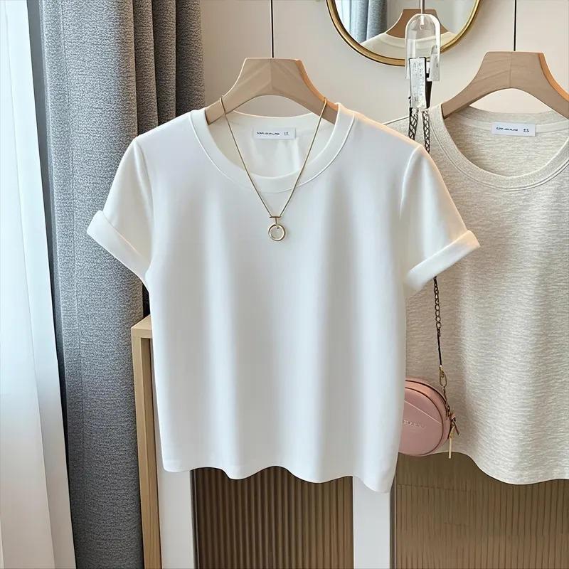 

Women s Solid Color Casual Short Sleeve Basic T-Shirt S белый