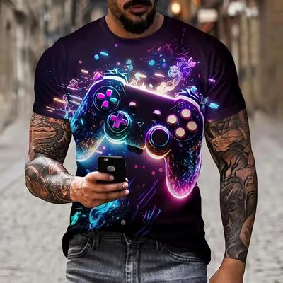 Herren T-Shirt Künstlerische Farbe Unterhaltung Spielcontroller Muster Spleißen 3D Gedruckt Lässig Kurzärmlig Modische Kleidung