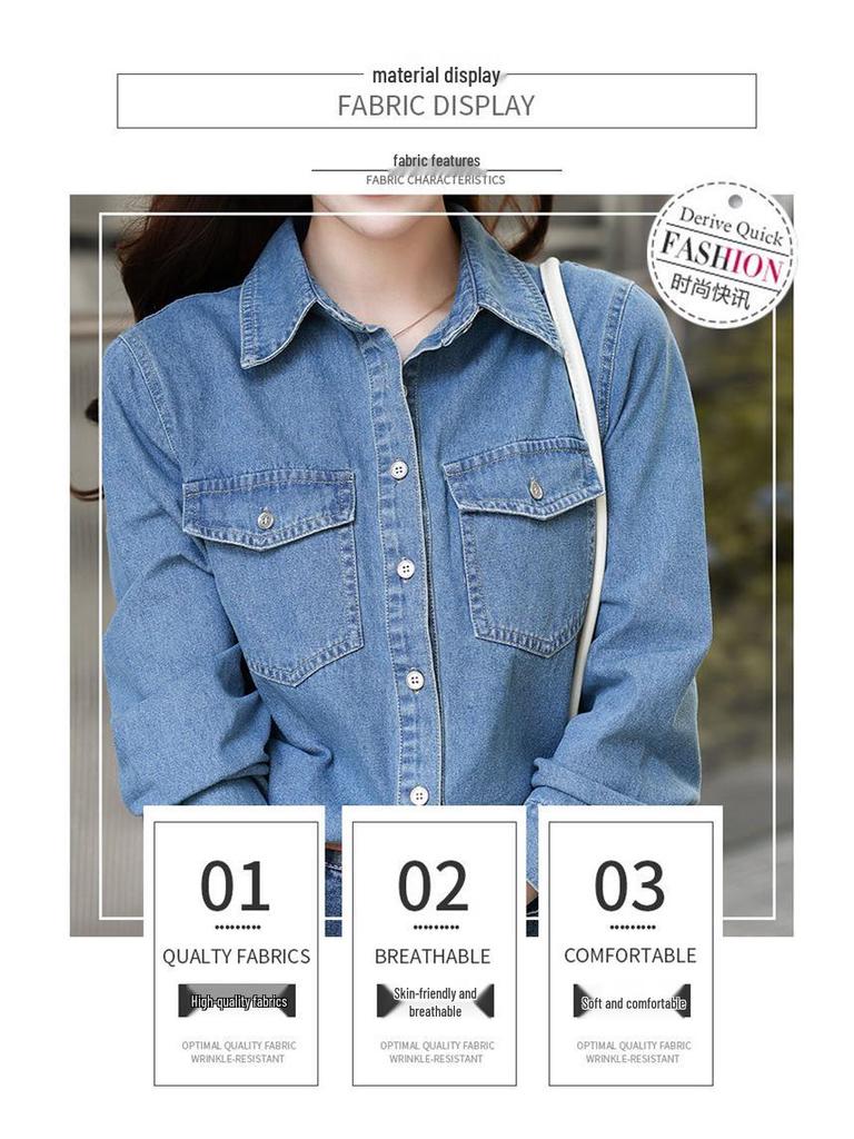 Women's 2024 High-End Retro Layered Blue Denim Shirt