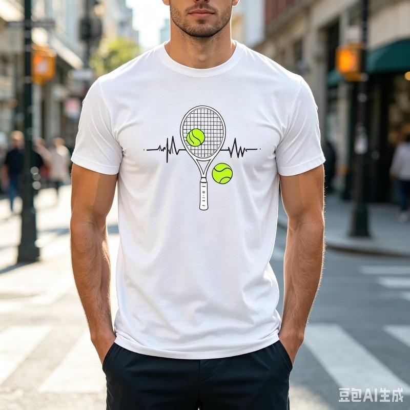 Tennis Racket Heartbeat Tshirt For Unisex Sports Ball Print Casual Streetwear Basic Short Sleeve Tee