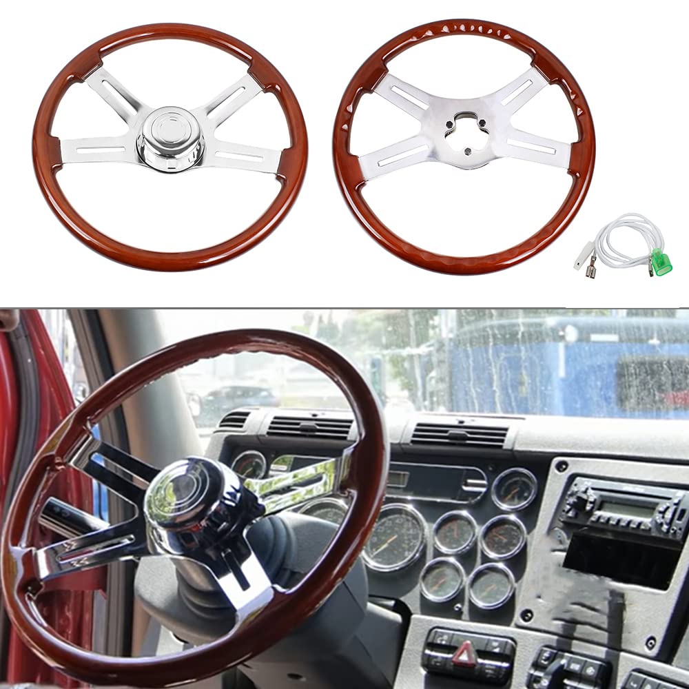 457mm Steering Real with Horn Button 18-inch Wheel, Wood, Truck/Car Replacement, (A)