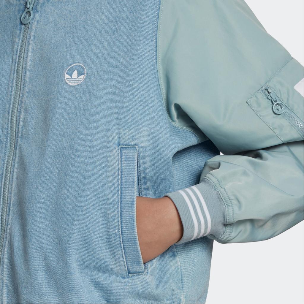 adidas Originals Varsity Jacket With Brand Logo Print And Patchwork Design Women Jackets Sky-Blue HL9070
